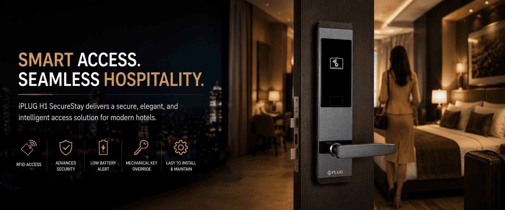 iPLUG H1 SecureStay installed in a hotel room